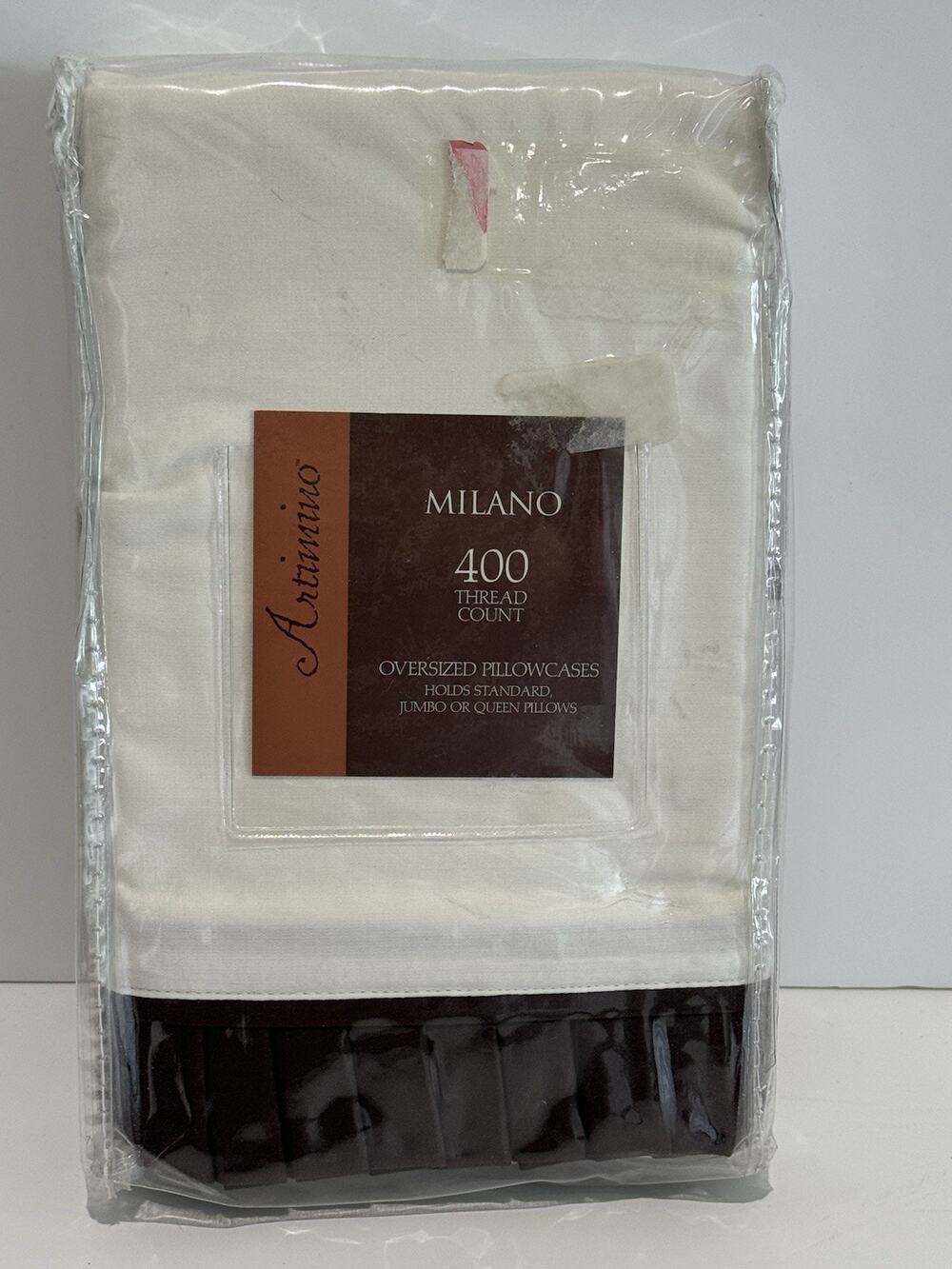Vintage Artimino Milano Oversized Standard Pillowcases Ivory Brown Pleated Hem